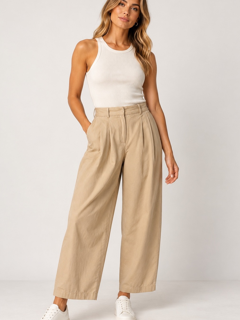 Babaton Aritzia Size 4 Beige High Rise Wide Leg Tailored Pants Linen Blend